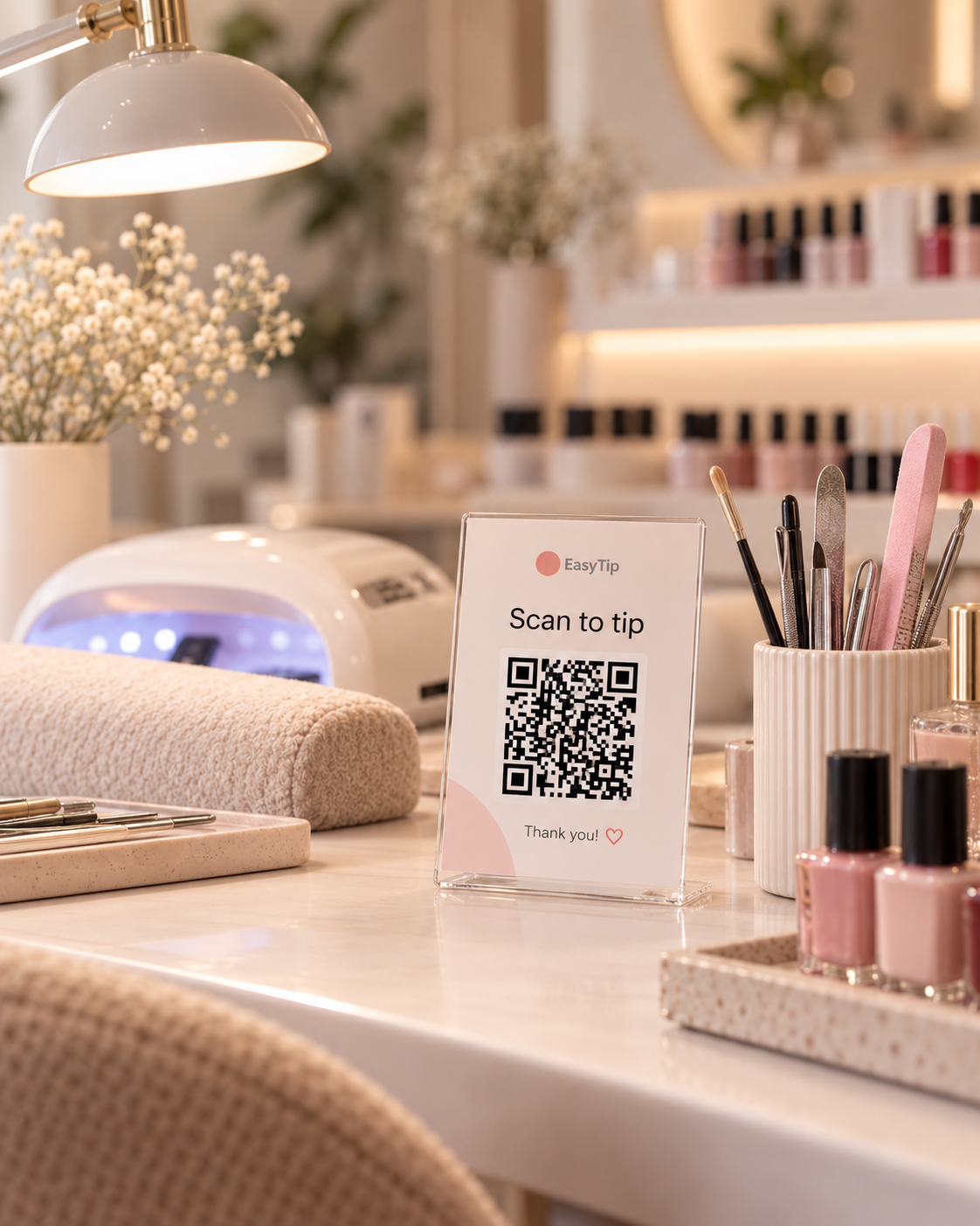 Guest leaving a cashless tip via QR code at a salon in the UAE