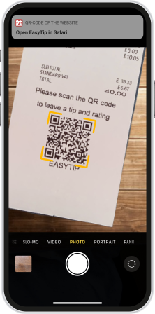 QR code for tip on receipt 